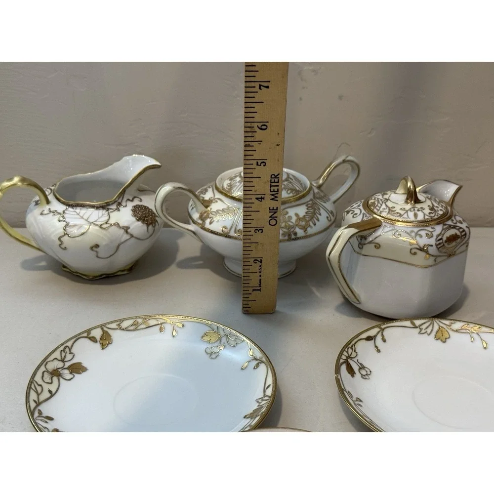 Vintage Mixed Set Bone china Nippon gold leaf  7 Piece China Tea Set